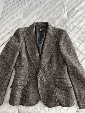 Zara Brown & Black Tweed Herringbone Blazer